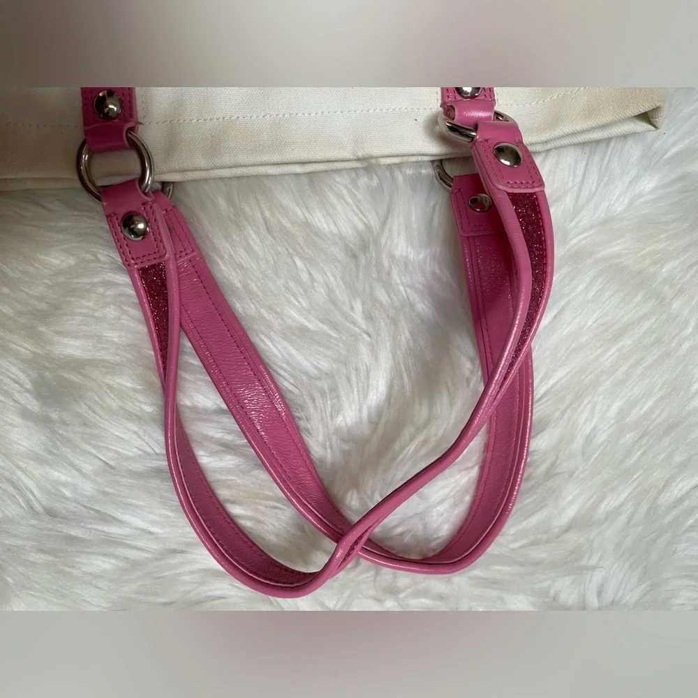 Coach Poppy Pinky Chan Canvas Tote with Pink Handles **callouts